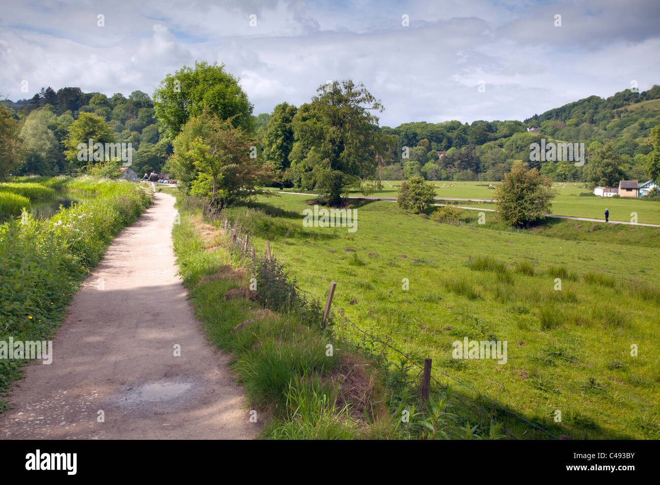 Cromford Canal and meadows, Derbyshire, England Stock Photo