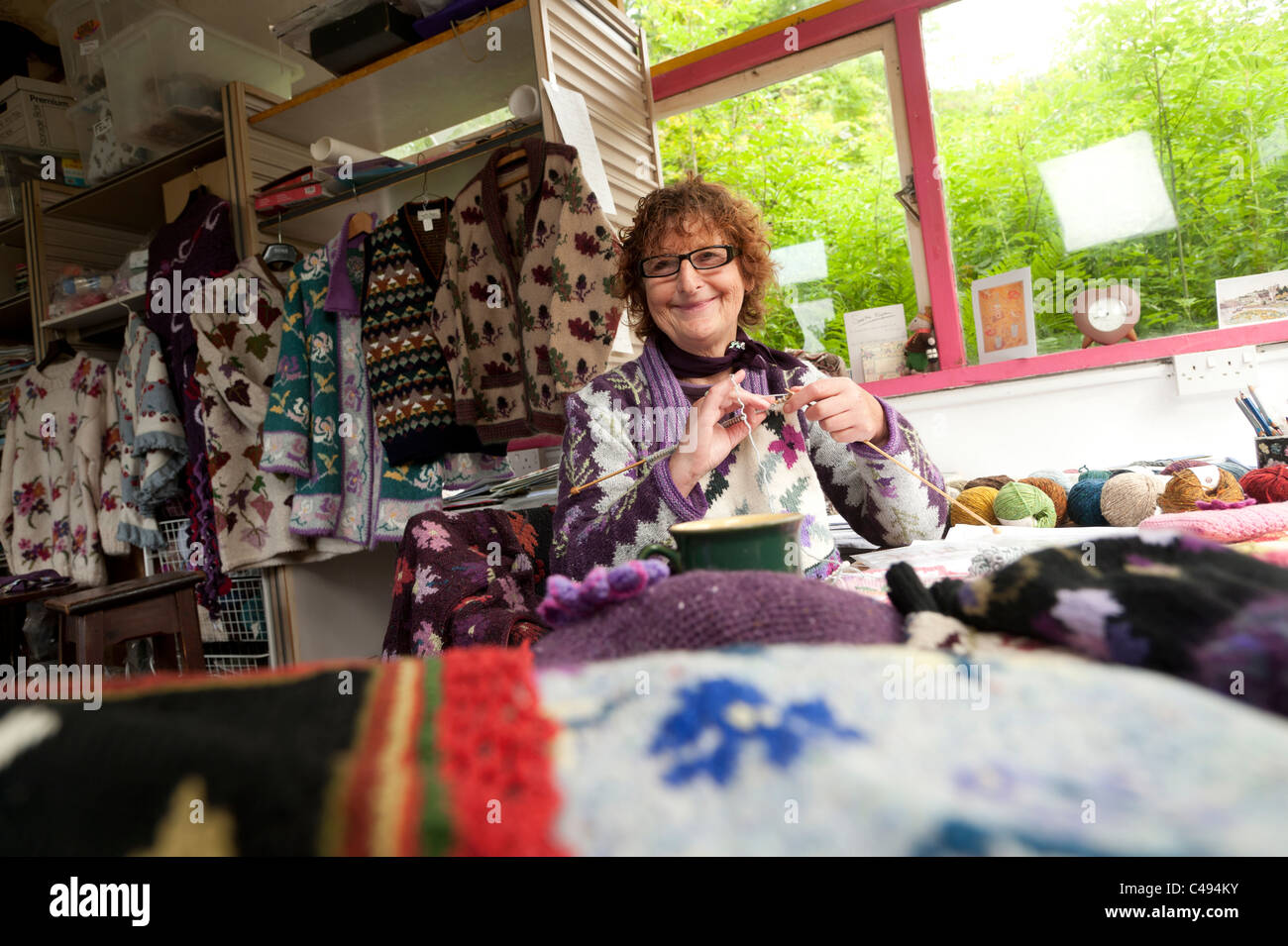Knit and Crochet designer SASHA KAGAN at her welsh home near Llanidloes Wales UK Stock Photo