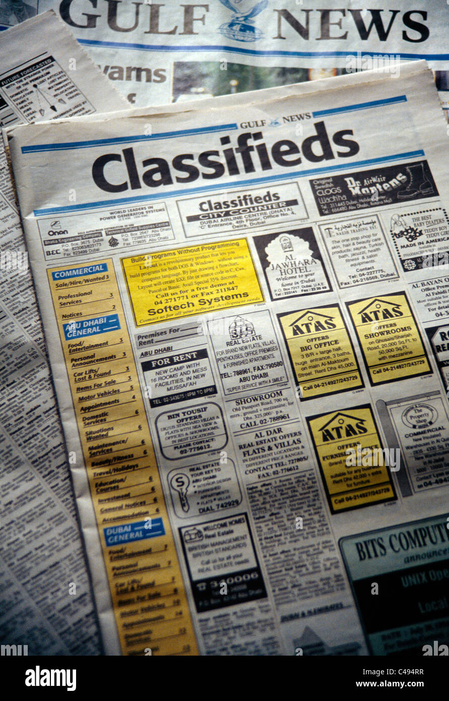 Dubai Uae Gulf News Newspaper Real Estate Pages Stock Photo