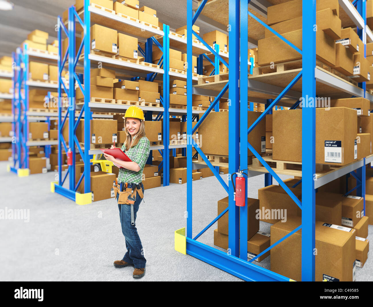 smiling manual worker in classic warehouse 3d Stock Photo