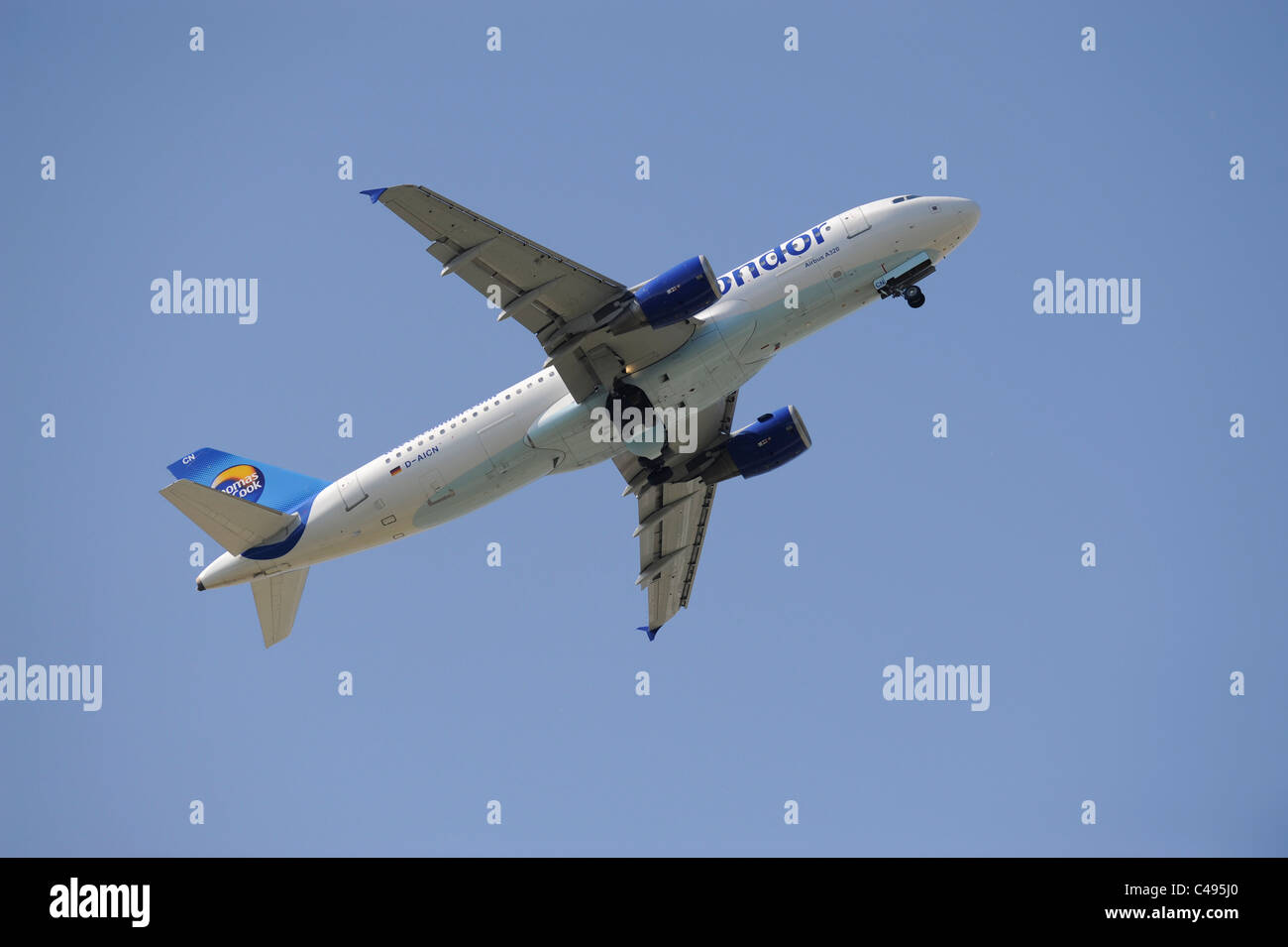 airplane Airbus a320 of german airline Condor at takeoff from airport