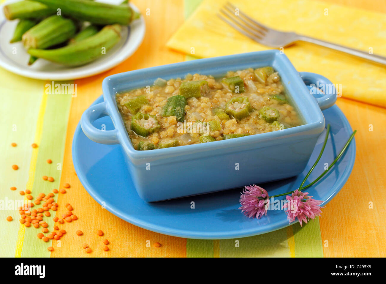 Lentils soup with okra. Recipe available Stock Photo Alamy