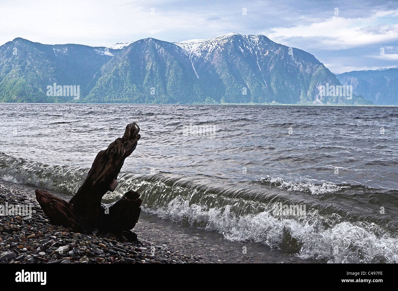 Teletskoye lake and Tualok Mount. Altai. Siberia. Russia Stock Photo