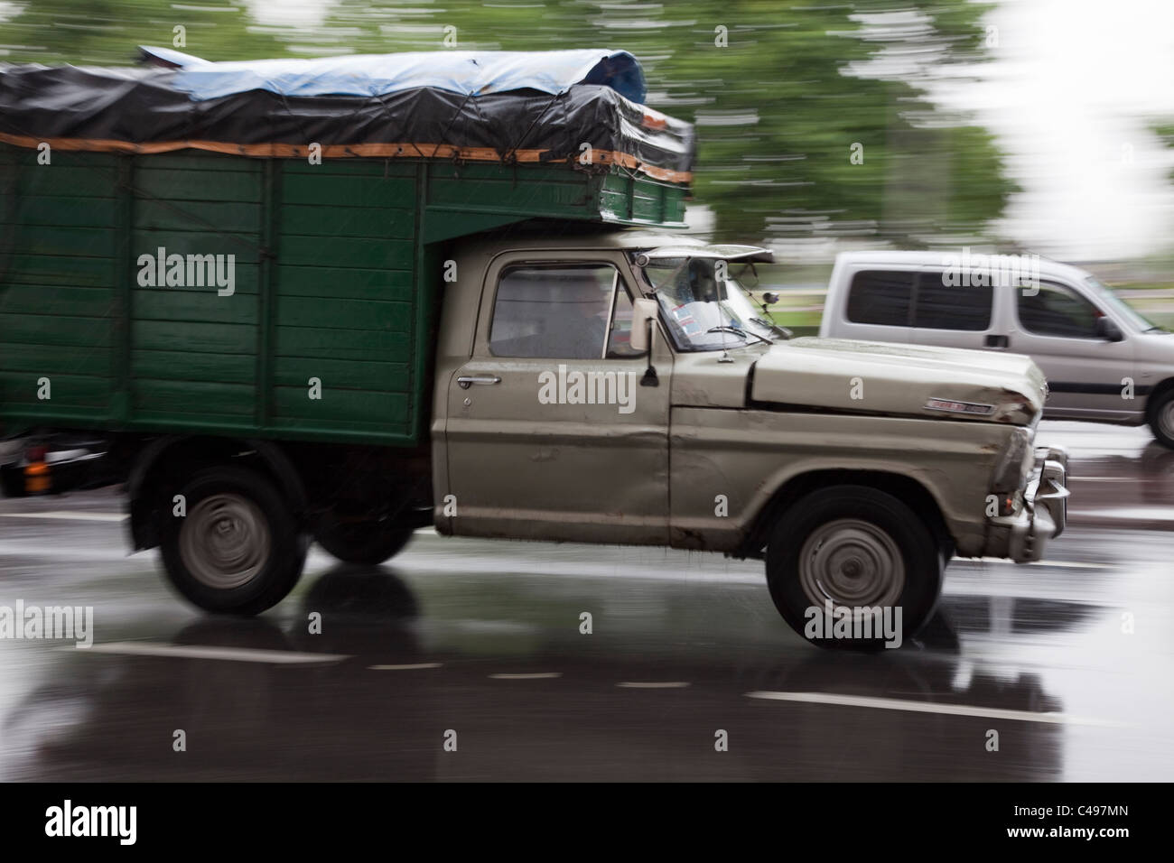Moving lorry in Avenida Del Libertador, Buenos Aires, Argentina, South America Stock Photo