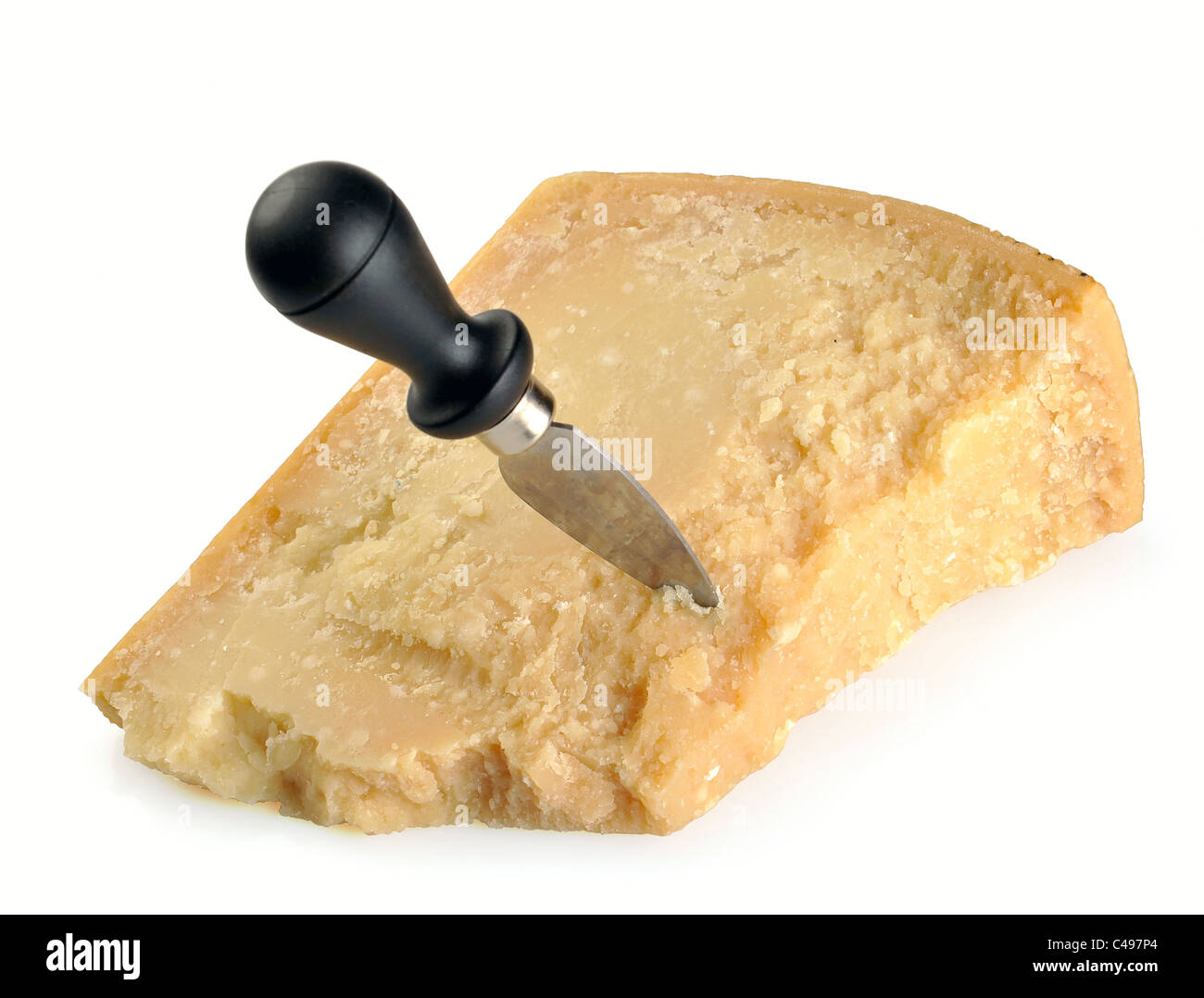 Parmesan cheese with knife Stock Photo