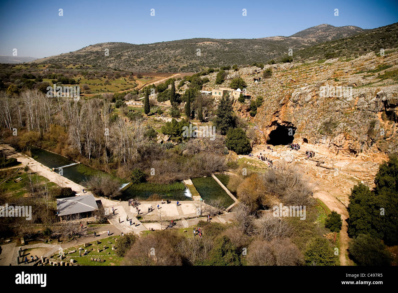 Aerial photograph of the ruins of the Roman city Banias in the Northern Golan Heights Stock Photo