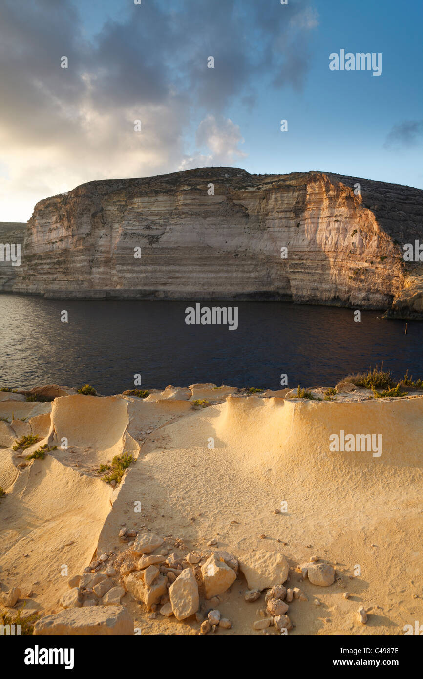 Golden Sunset, Xlendi Bay, Gozo, Malta Stock Photo