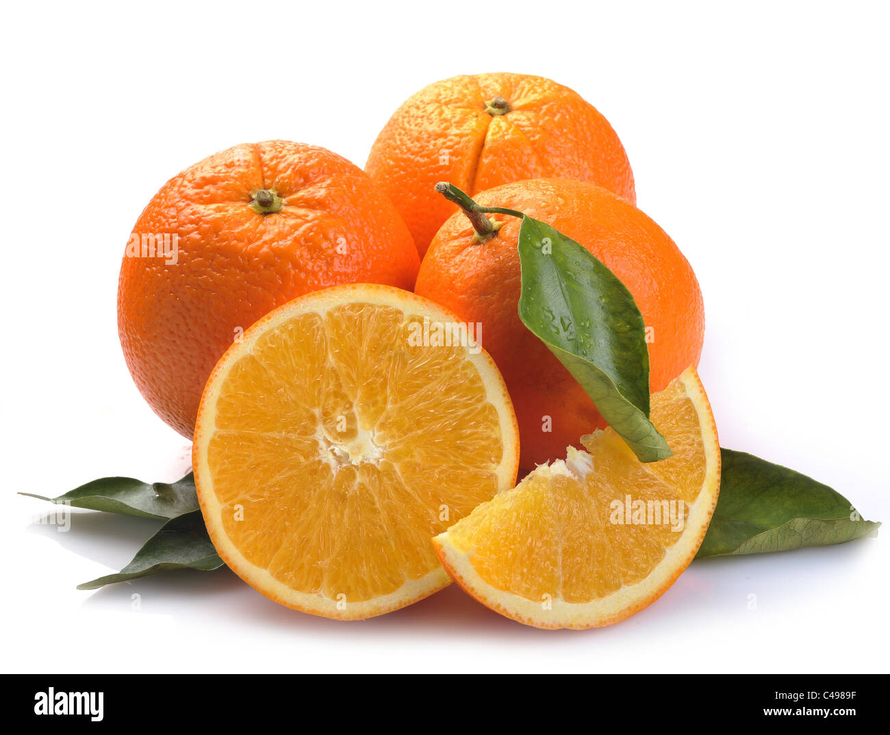 Orange with segments on a white background Stock Photo - Alamy