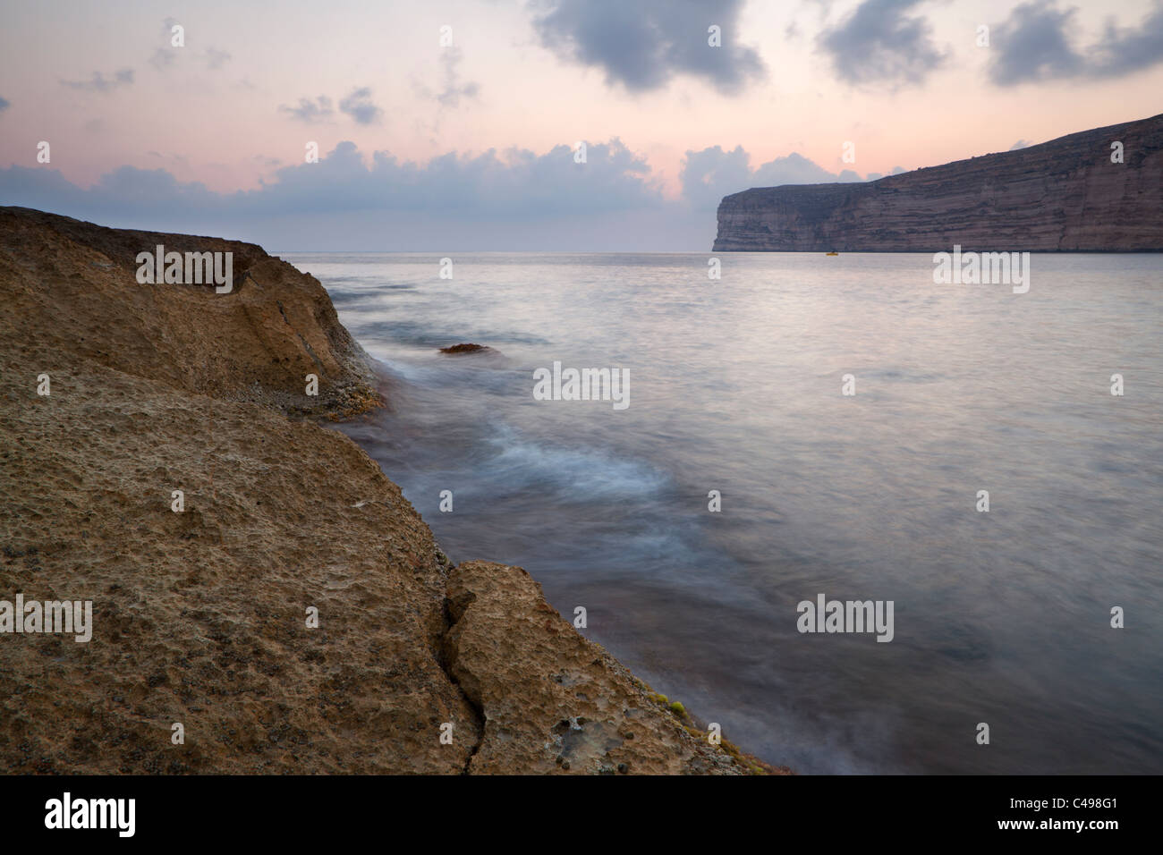 Twilight Xlendi Bay, Gozo, Malta Stock Photo