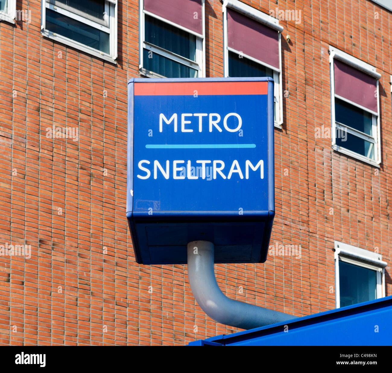 Metro Sneltram sign on Waterlooplein, Amsterdam, Netherlands Stock Photo