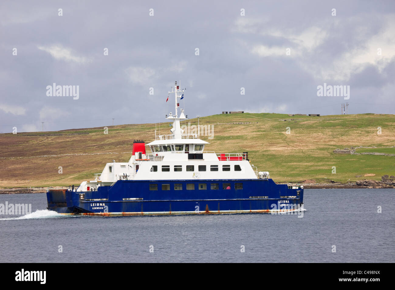 Car ferry Leirna sailing across Bressay Sound to Bressay Island from Lerwick, Shetland Islands, Scotland, UK, Britain. Stock Photo