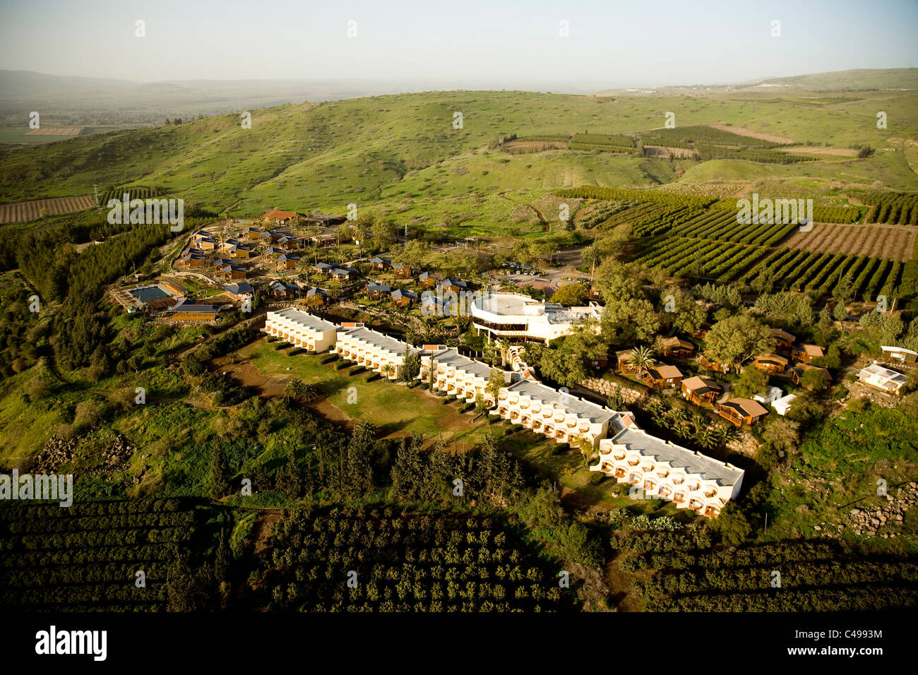 Aerial photograph of the Ramot guest house in the southern Golan Heights Stock Photo