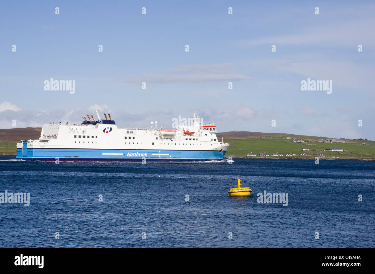 Lerwick, Shetland Islands, Scotland, UK. NorthLink ferry Hjaltland sailing to Aberdeen in Bressay Sound. Stock Photo