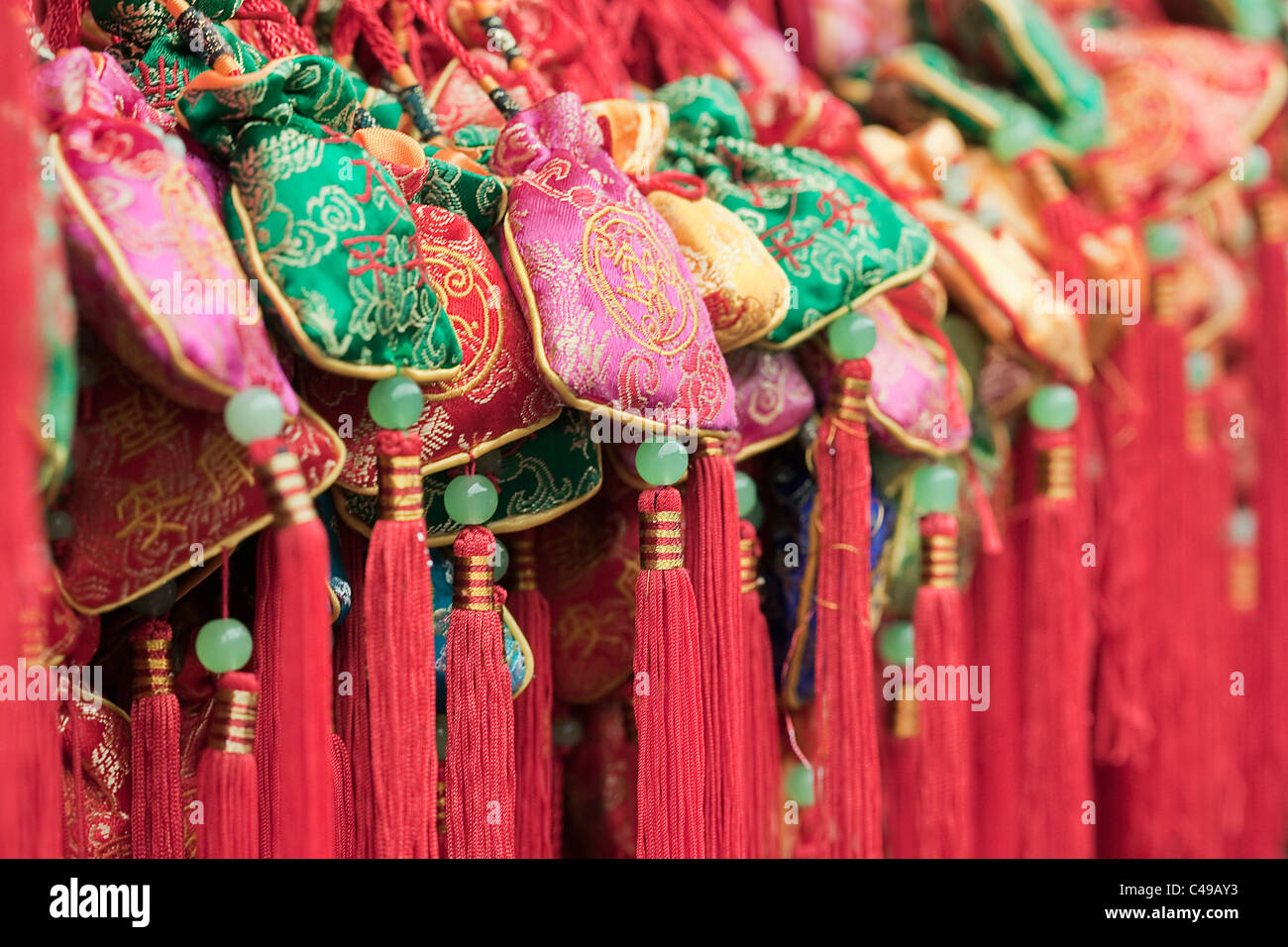 Close up of colorful souvenirs in Jinli street market, Chengdu, Sichuan Province, China Stock Photo