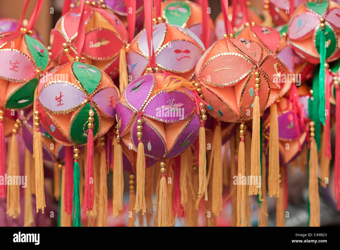 Close up of colorful souvenirs in Jinli street market, Chengdu, Sichuan Province, China Stock Photo
