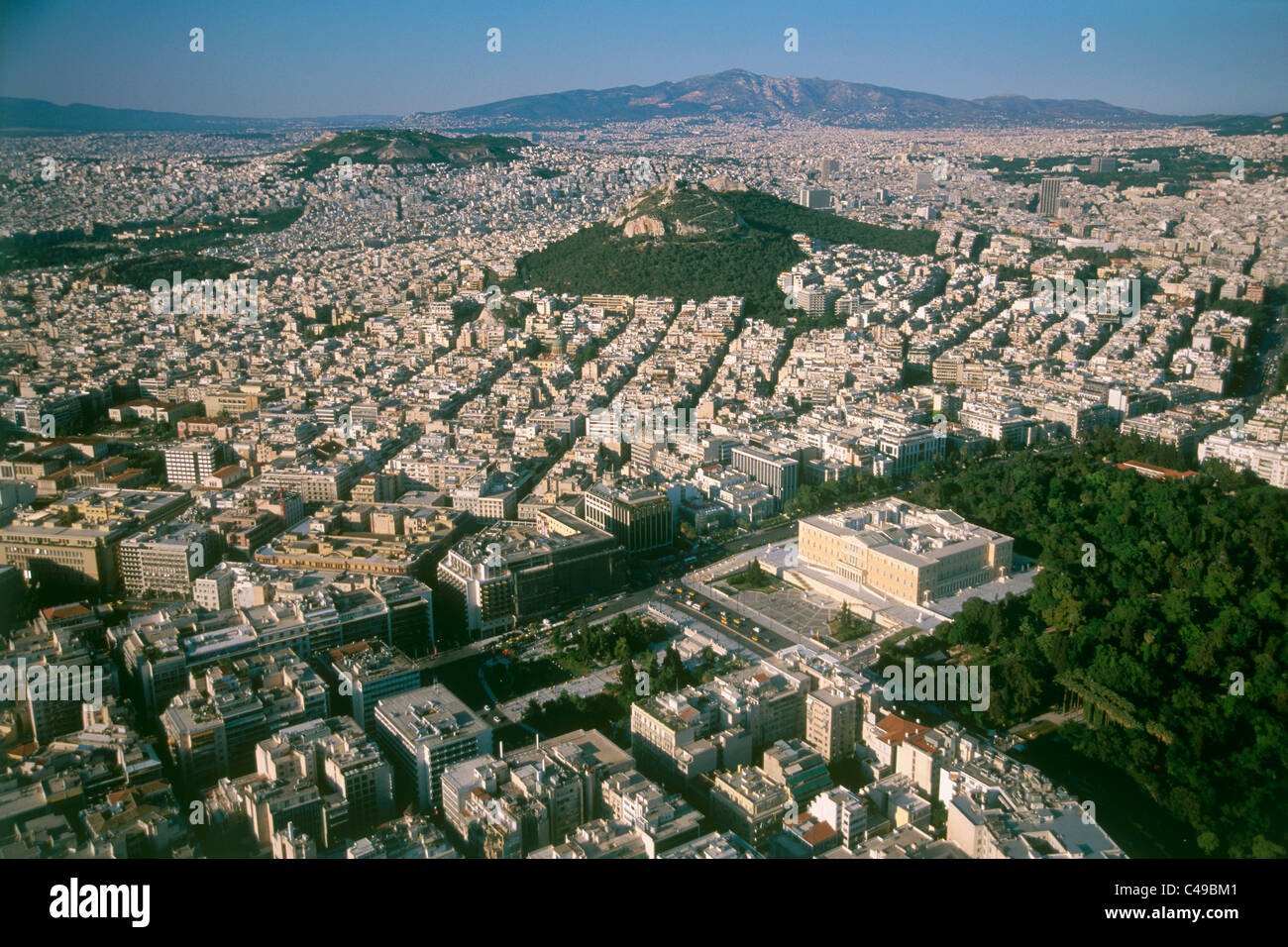 Aerial photograph of the modern city of Athens Stock Photo