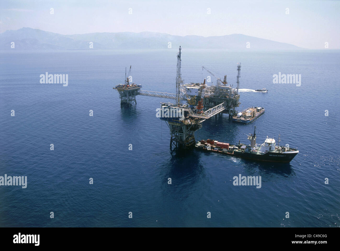 Aerial photograph of a Greek Oil-rig of Prinos Stock Photo