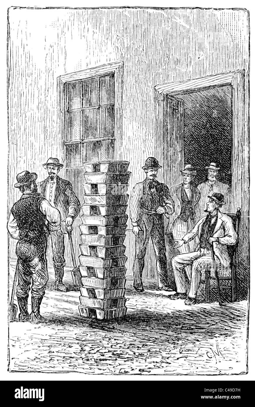 'A Ton of Silver.' A ton of silver bars. Originally published december 1878 in Harper’s New Monthly Magazine. Stock Photo