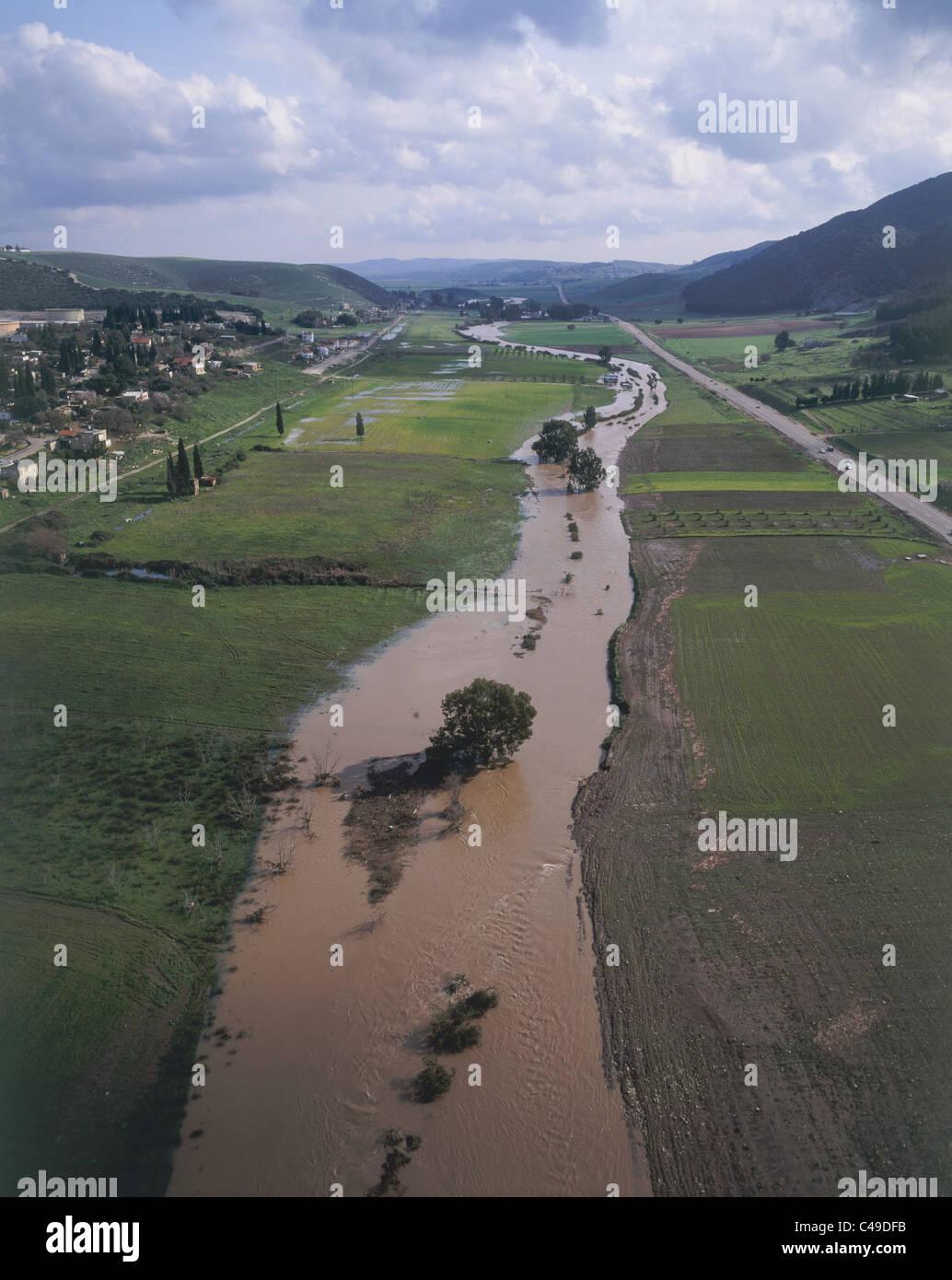 Aerial view of the Kishon stream in the Western Galilee Stock Photo
