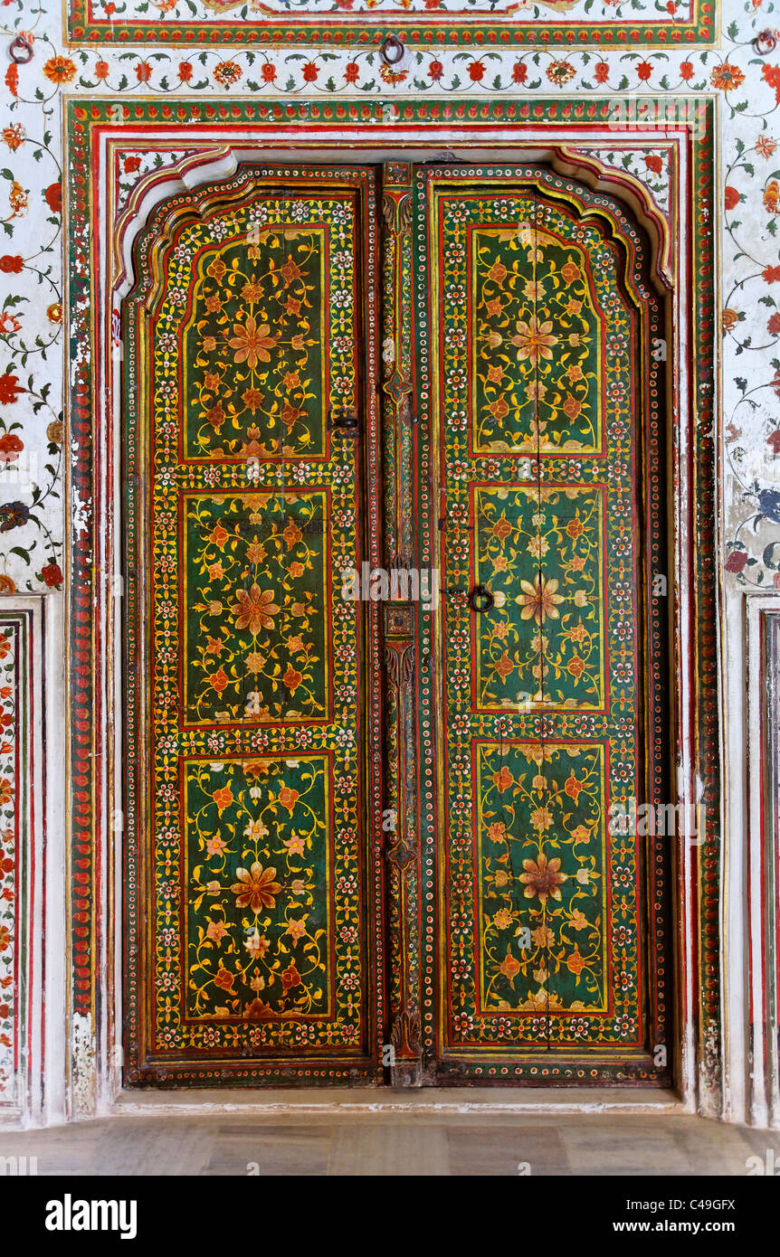 India Rajasthan Bikaner painted door inside Junagarh Fort Stock