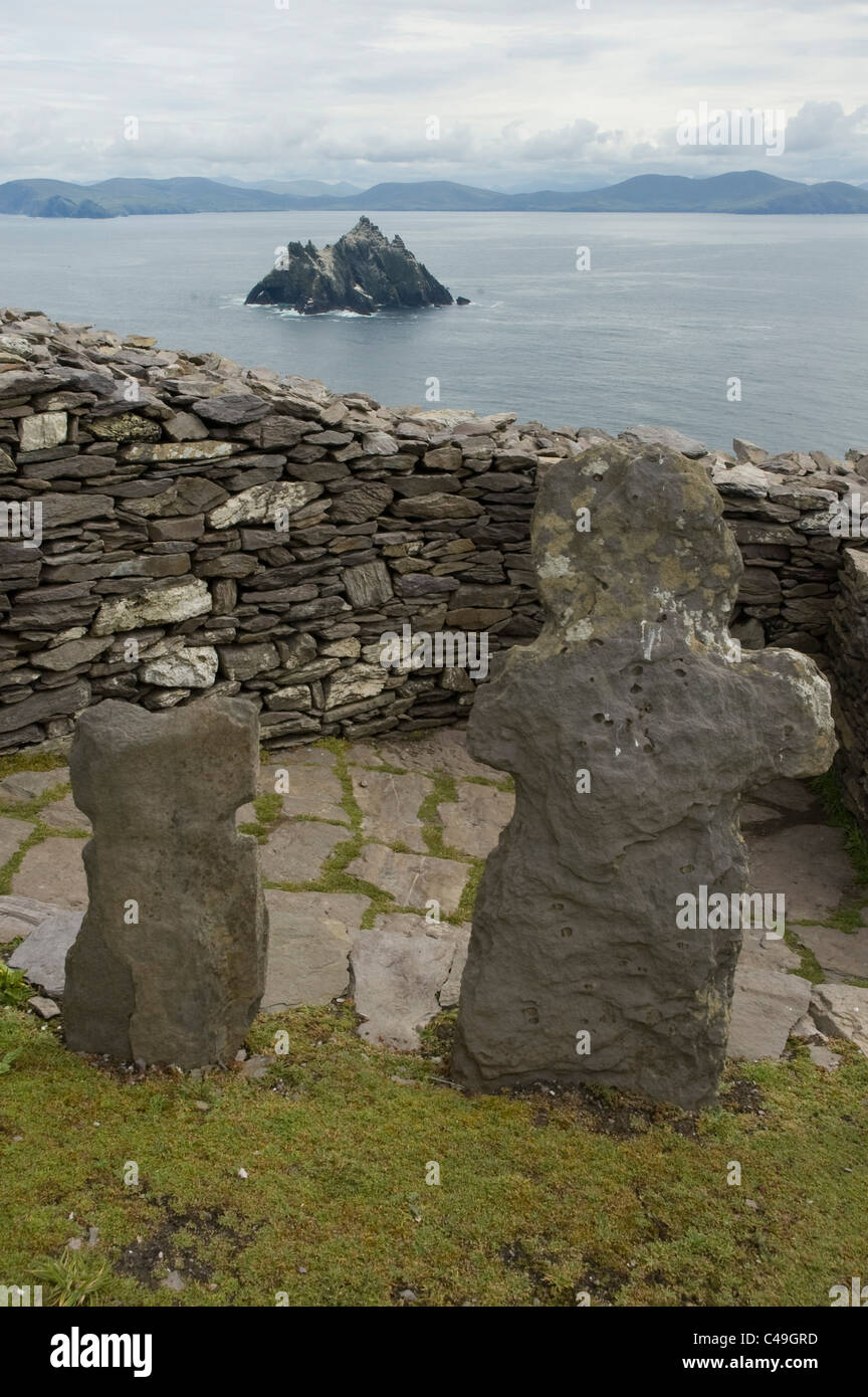 Photograph of an ancient cemetery on a cliff in Ireland Stock Photo