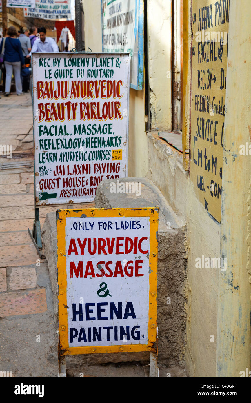 India - Rajasthan - Jaisalmer - shop signs inside Jaisalmer Fort Stock Photo