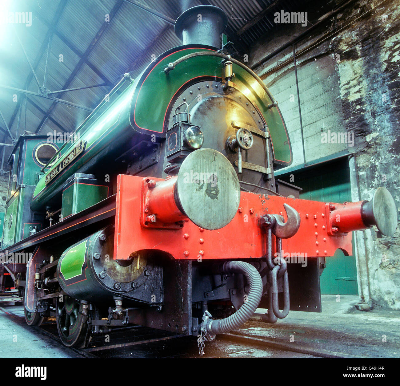 The steam engine 'Sir Cecil A Cochrane' in the engine shed at Tanfield Railway Stock Photo