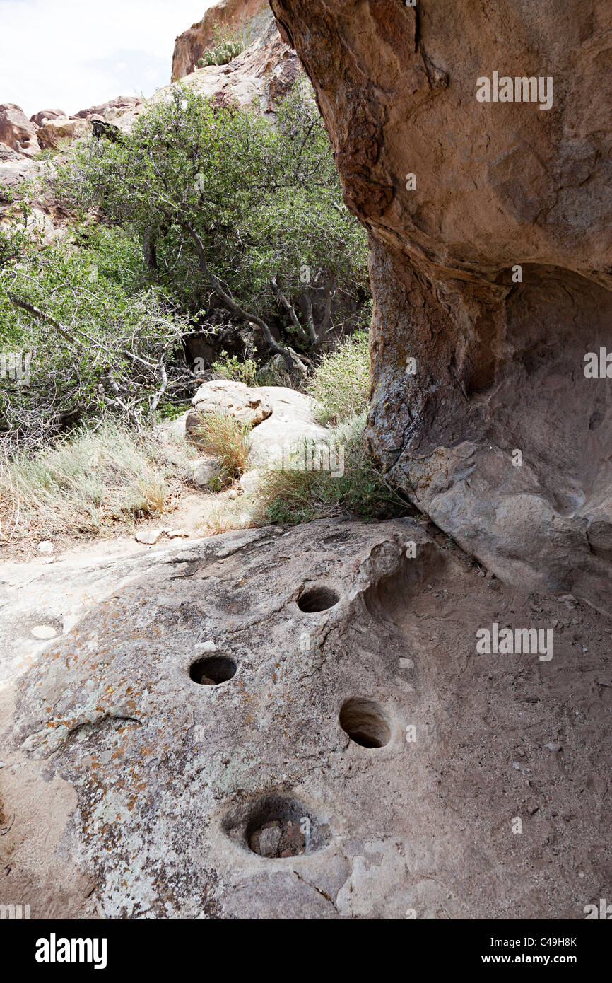 Mortar grinding holes in rock shelter Hueco Tanks State Historic Site