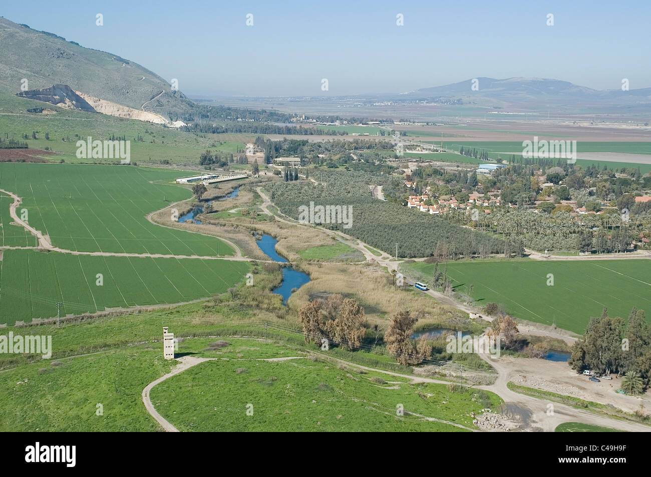 Aerial photograph of kibutz Nir David in the eastern Jezreel valley Stock Photo