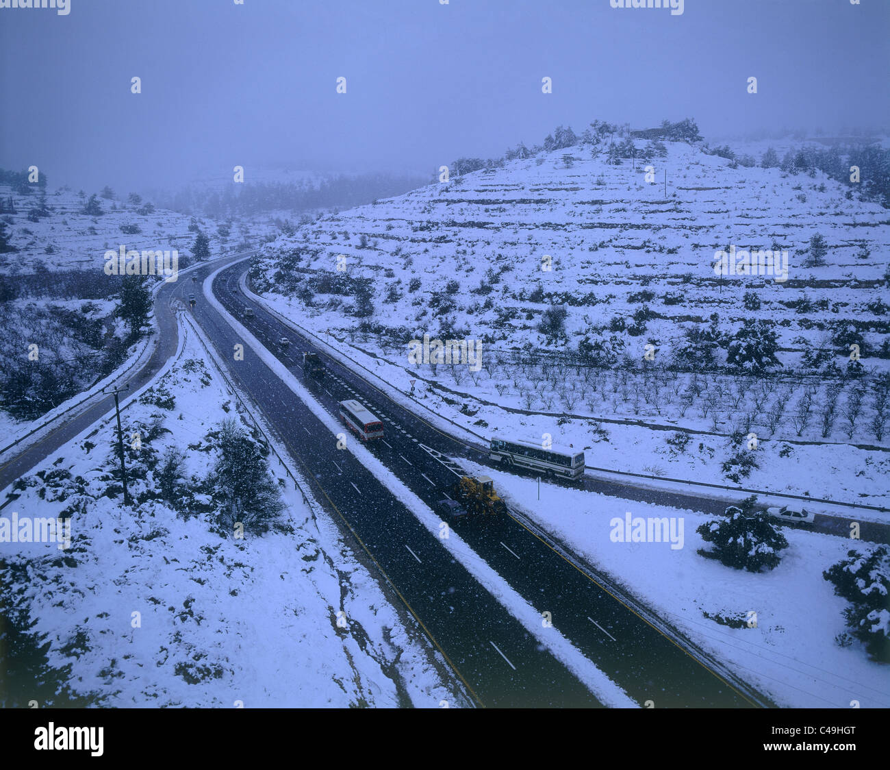 Aerial photograph of the roads to Jerusalem during snow storm Stock ...