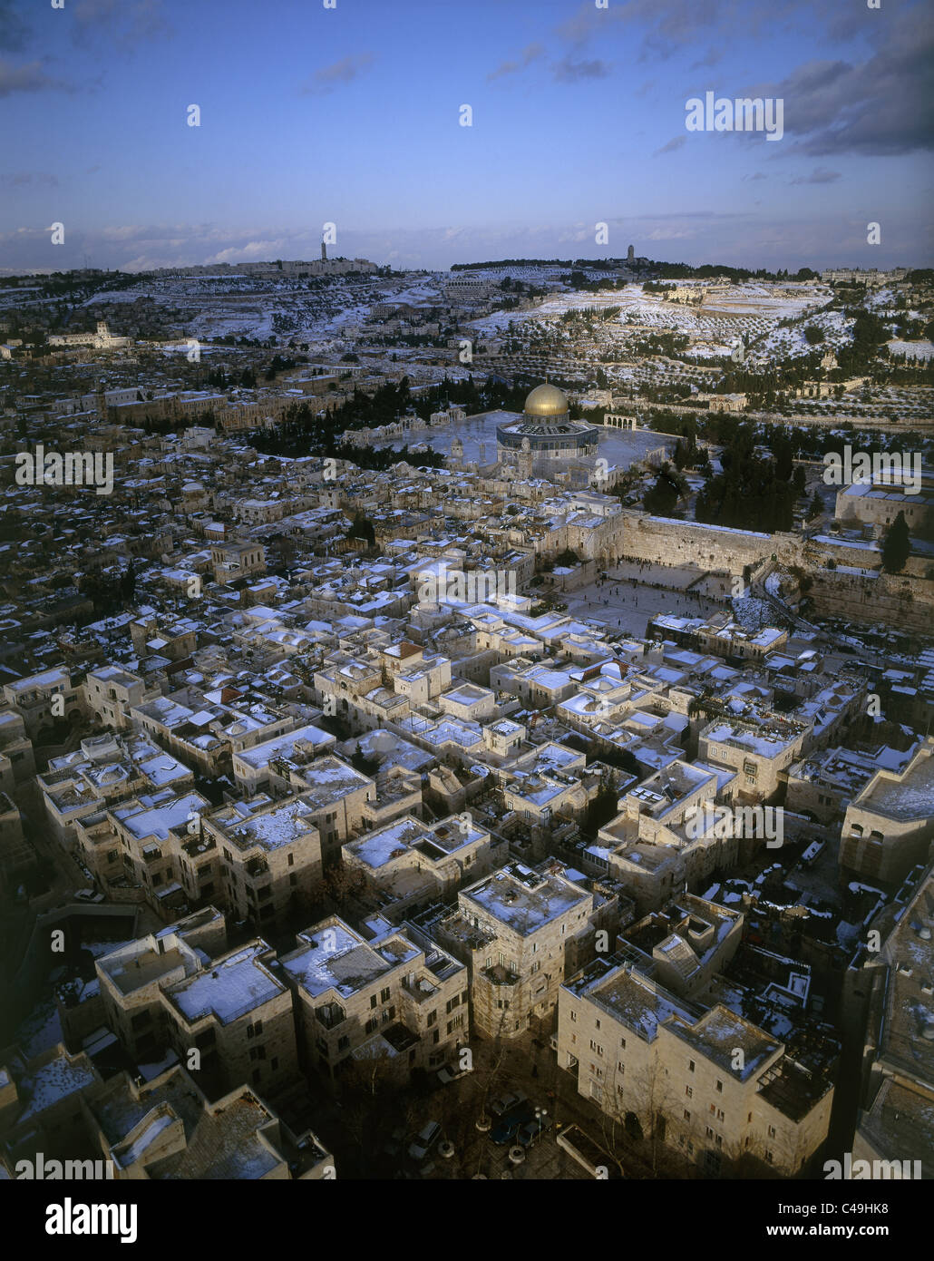 Aerial photograph of the old city of Jerusalem after snow Stock Photo ...
