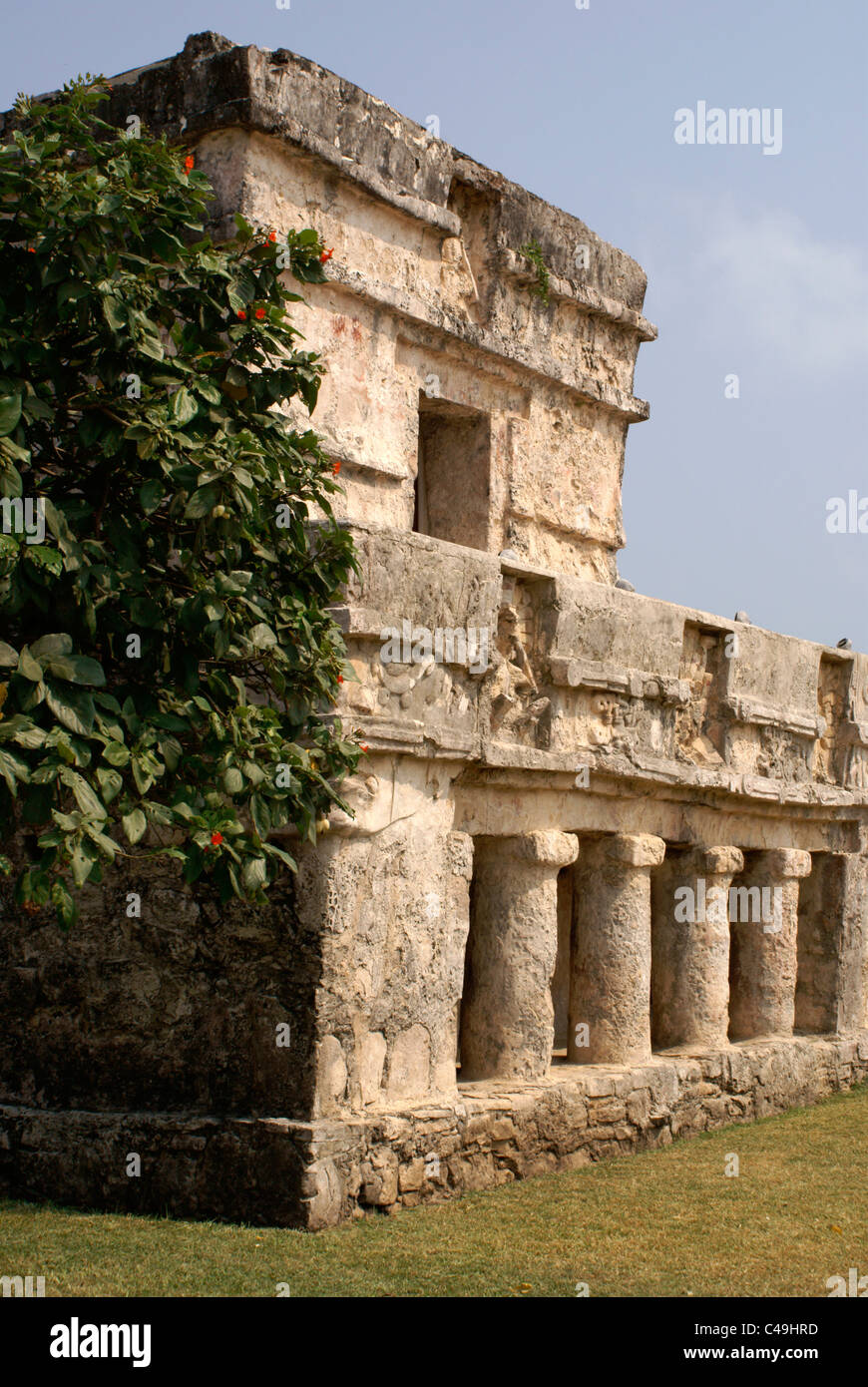 Temple of the Frescos at the Mayan ruins of Tulum on the Riviera Maya, Quintana Roo, Mexico Stock Photo