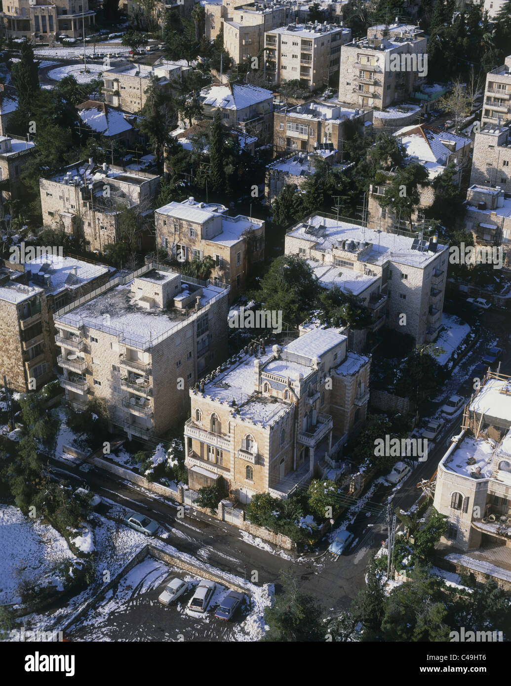 Aerial photograph of the new city of Jerusalem after snow storm Stock ...