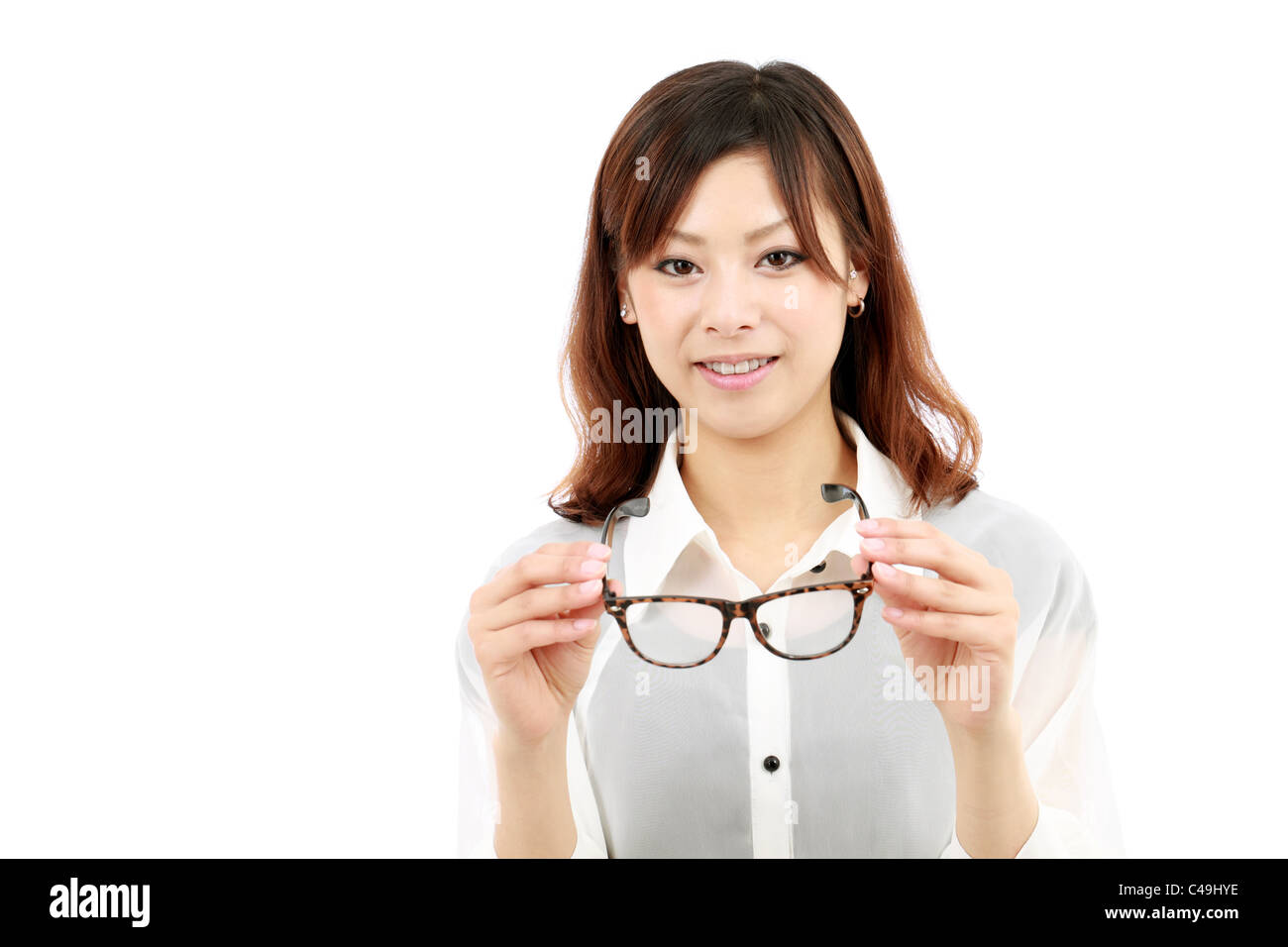 Portrait of happy young asian woman wearing glasses Stock Photo - Alamy