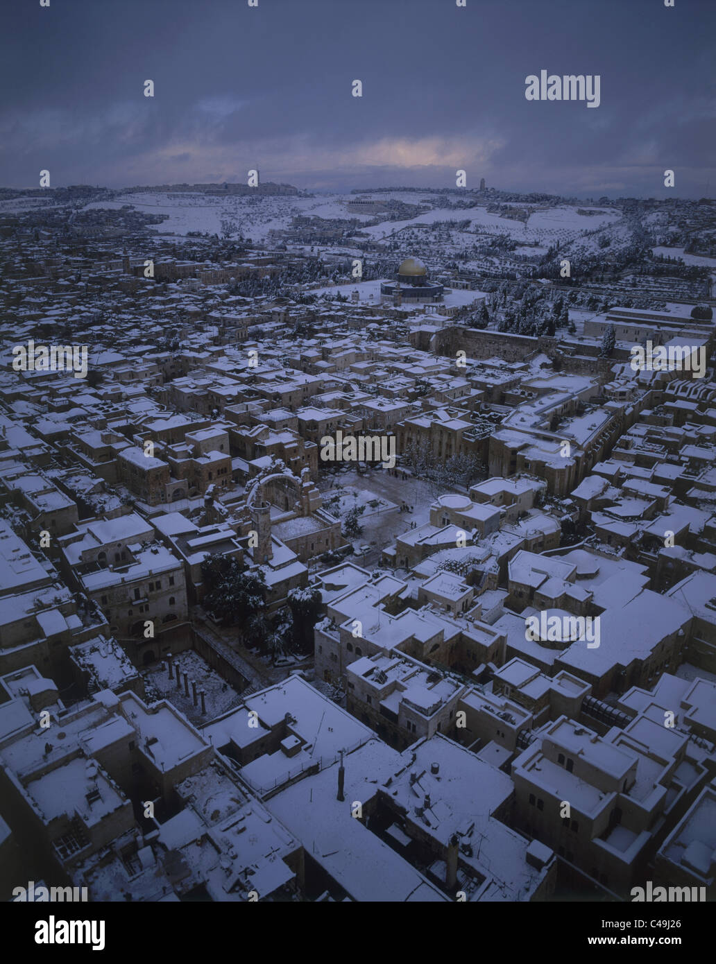 Aerial photograph of the Jewish Quarter in the old city of Jerusalem at ...