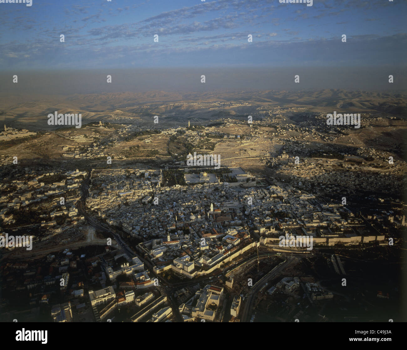 Aerial photograph of the old city of Jerusalem at sunset Stock Photo ...