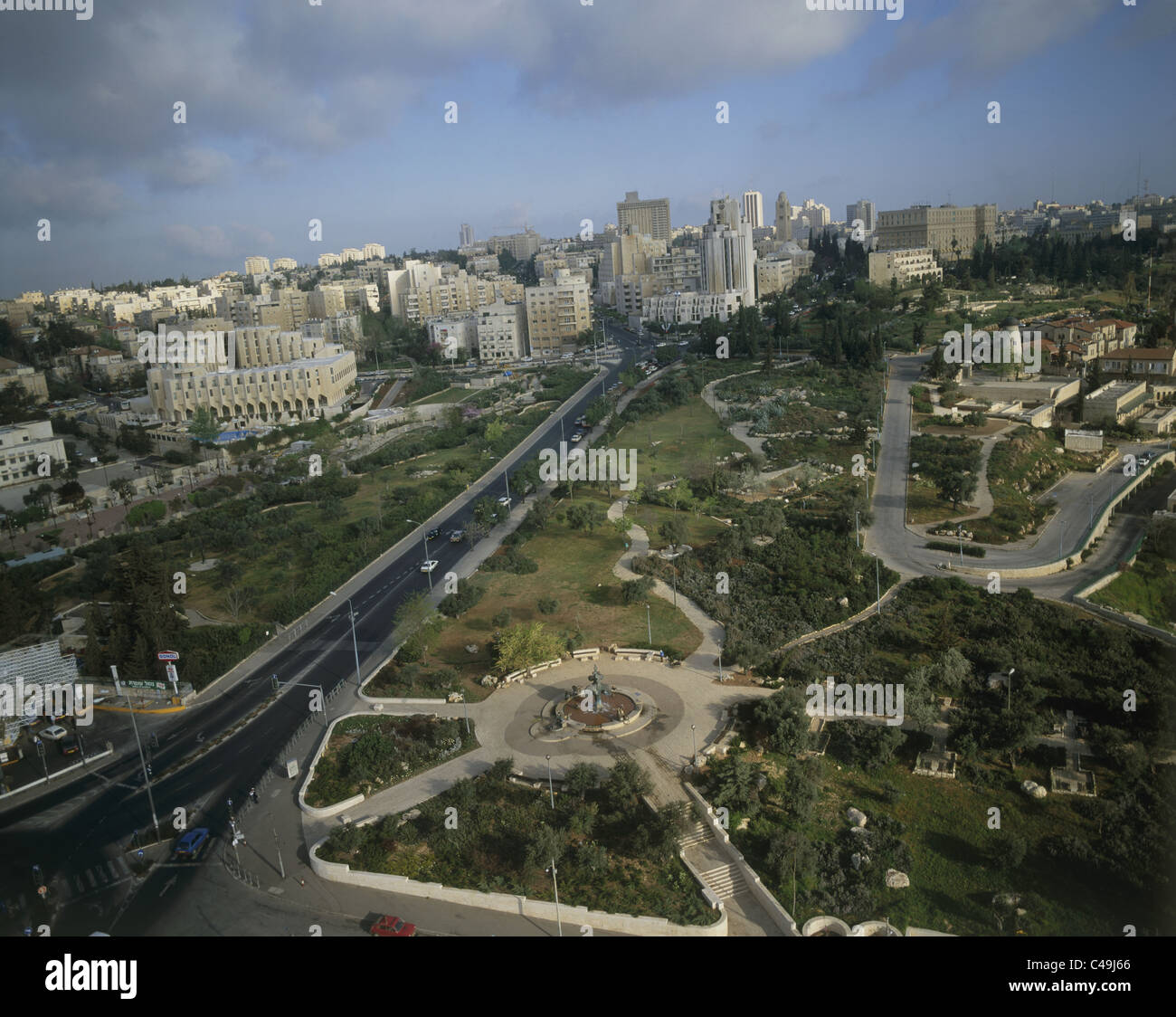 Aerial photograph of the Bloomfield garden and the Liberty Bell garden