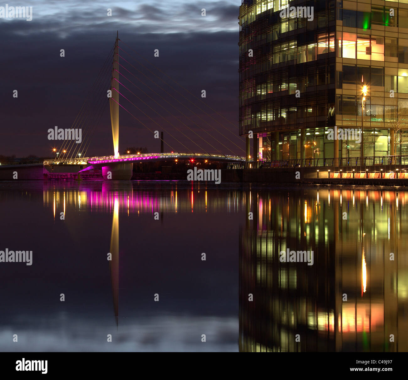Media City Footbridge at dusk/sunset. Salford England Stock Photo Alamy