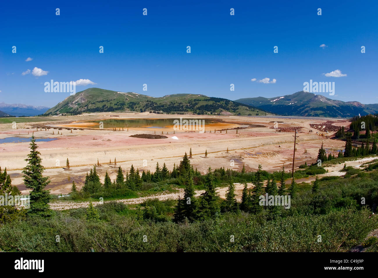 The environmental effect of a heavy metal tailing field of a molybdenum mine deemed a U.S. Superfund Site in Colorado Stock Photo