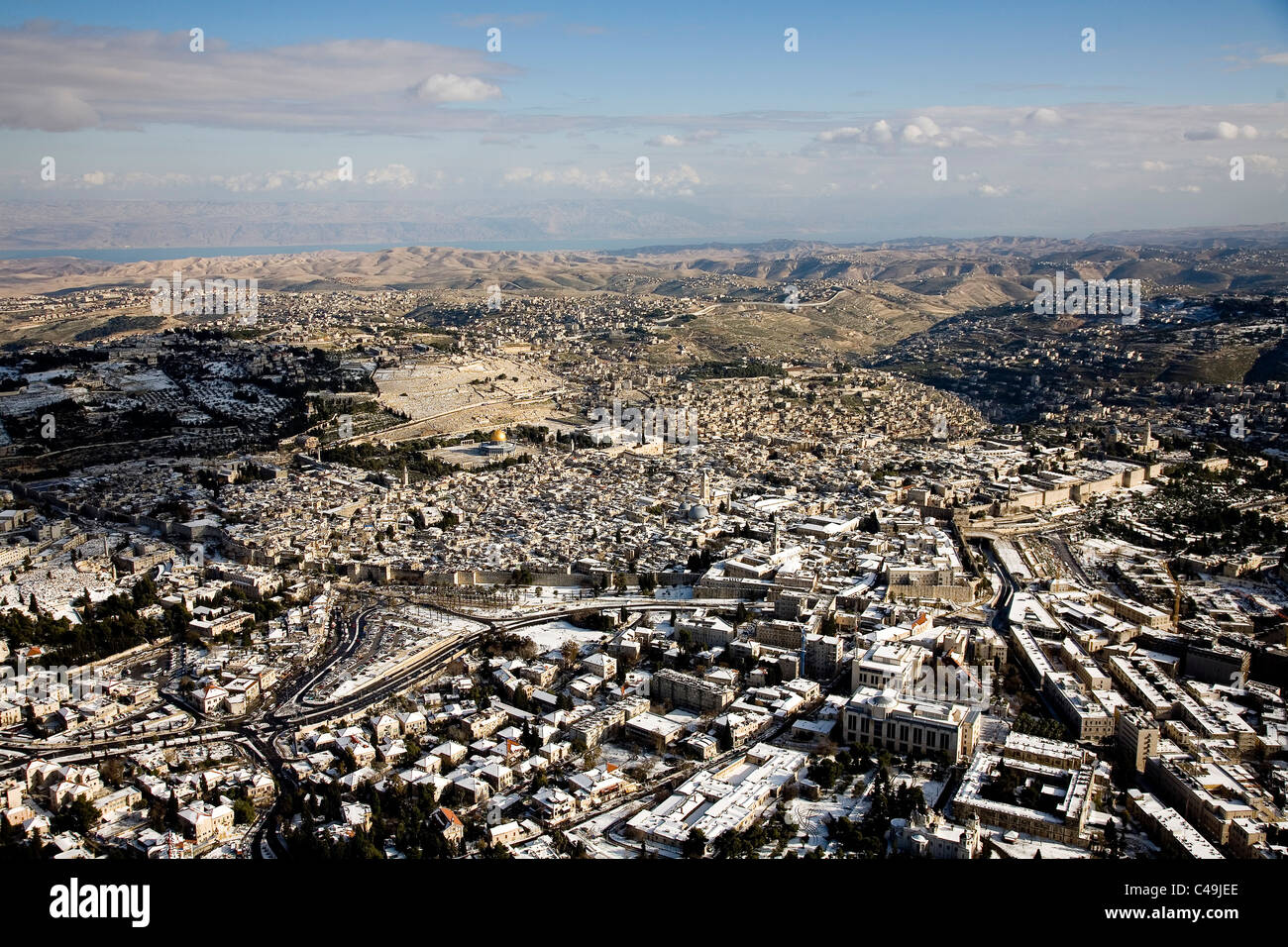 Aerial photograph of the old city of Jerusalem after snow storm Stock ...