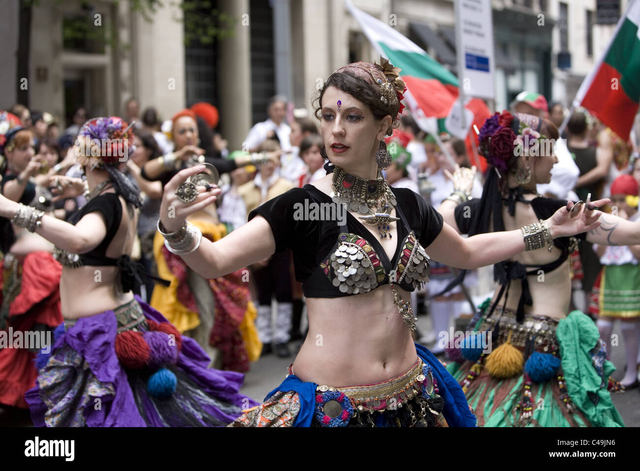 Anuual New York City Dance Parade along Broadway in New York City. Belly Dancers Stock Photo