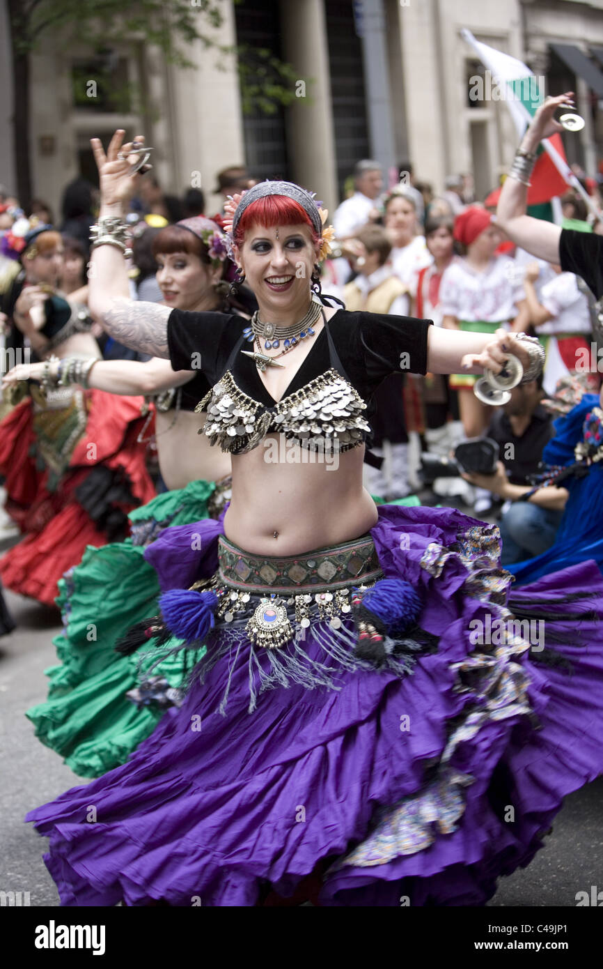 Anuual New York City Dance Parade along Broadway in New York City. Belly Dancers Stock Photo