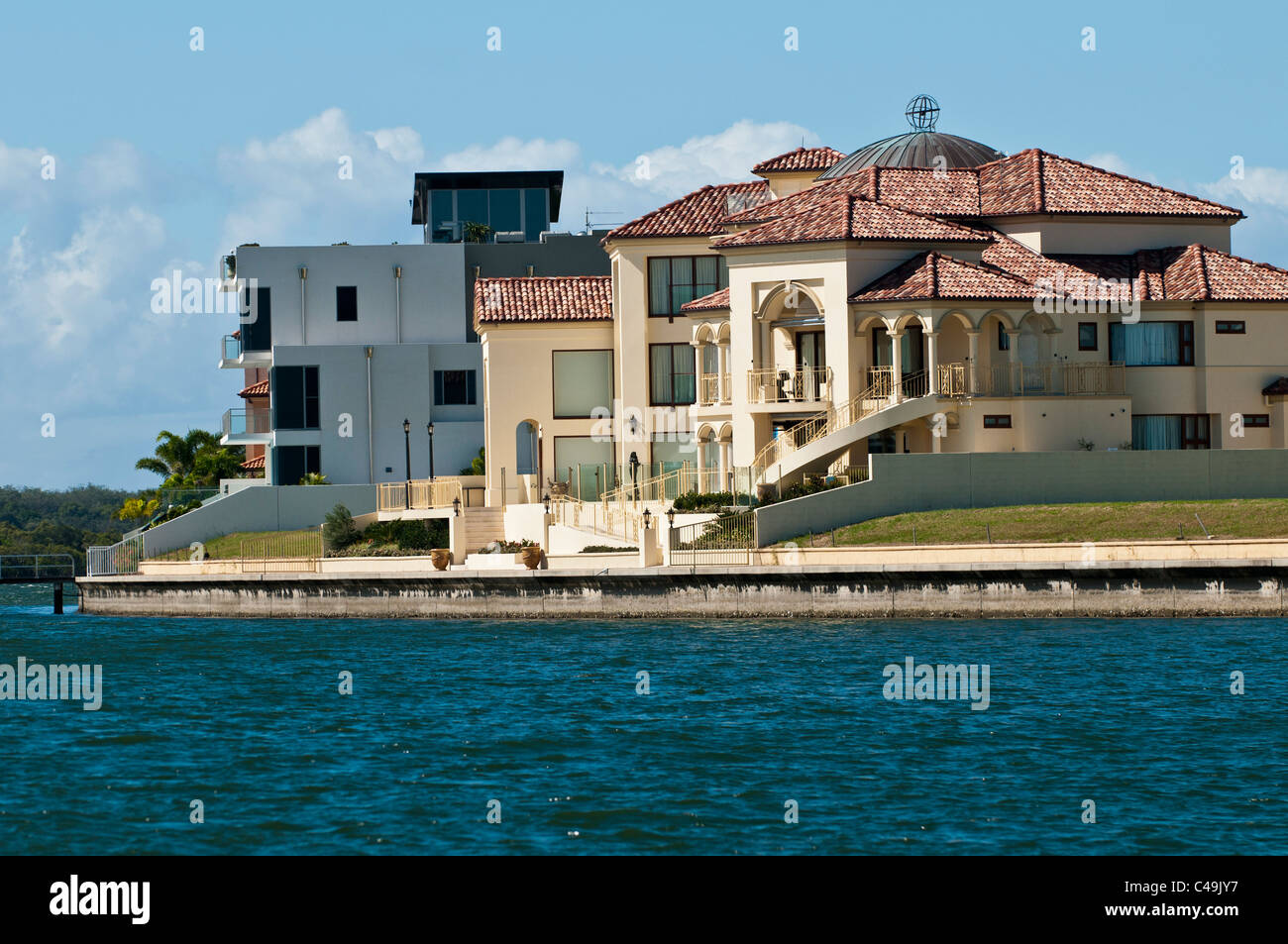 Waterfront homes, Sovereign Islands, Gold Coast, Queensland, Australia Stock Photo