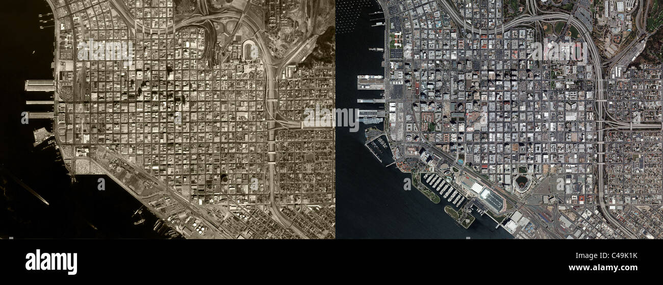 historical aerial map comparison 1966 2010 San Diego California Stock Photo