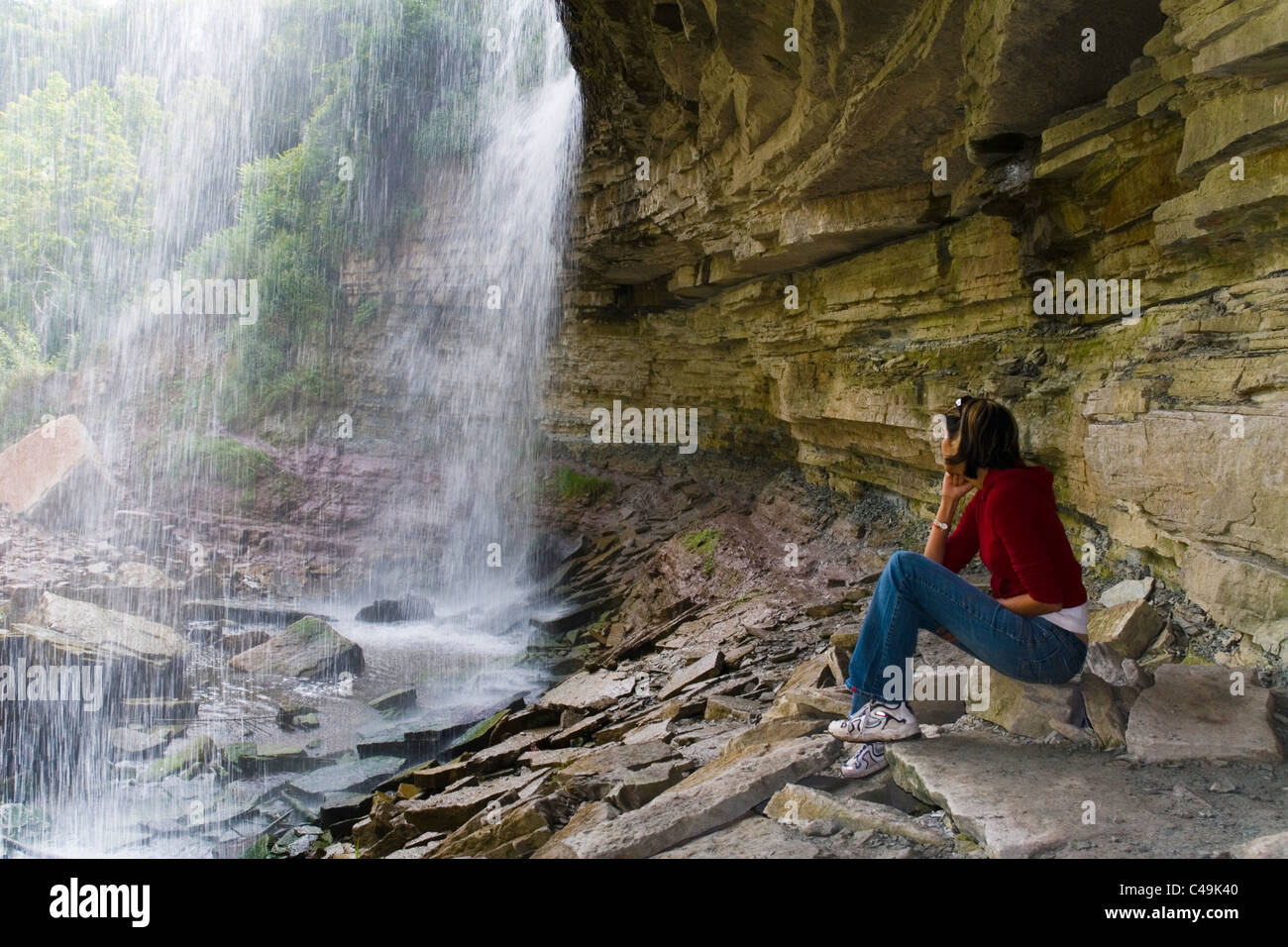 This is a view form behind Brewsters Falls, Spencer Gorge, Bruce Trail, Ontario Stock Photo