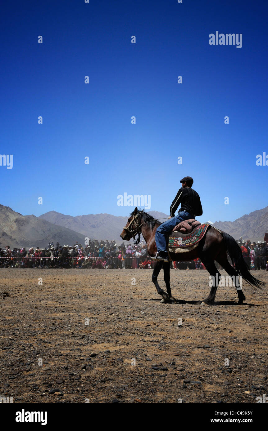 Kyrgyz horseman competes at Murghab horse games (Tajikistan) Stock Photo