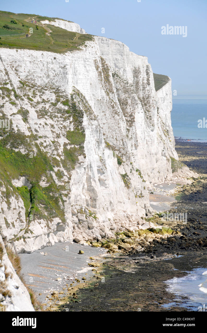 White chalk cliffs of Dover & English Channel at low tide Kent England UK  Stock Photo - Alamy