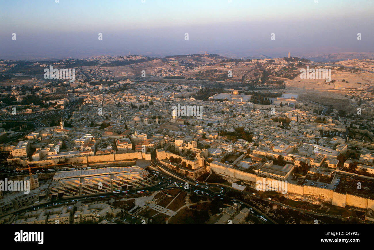 Aerial photograph of the old city of Jerusalem at sunset Stock Photo ...