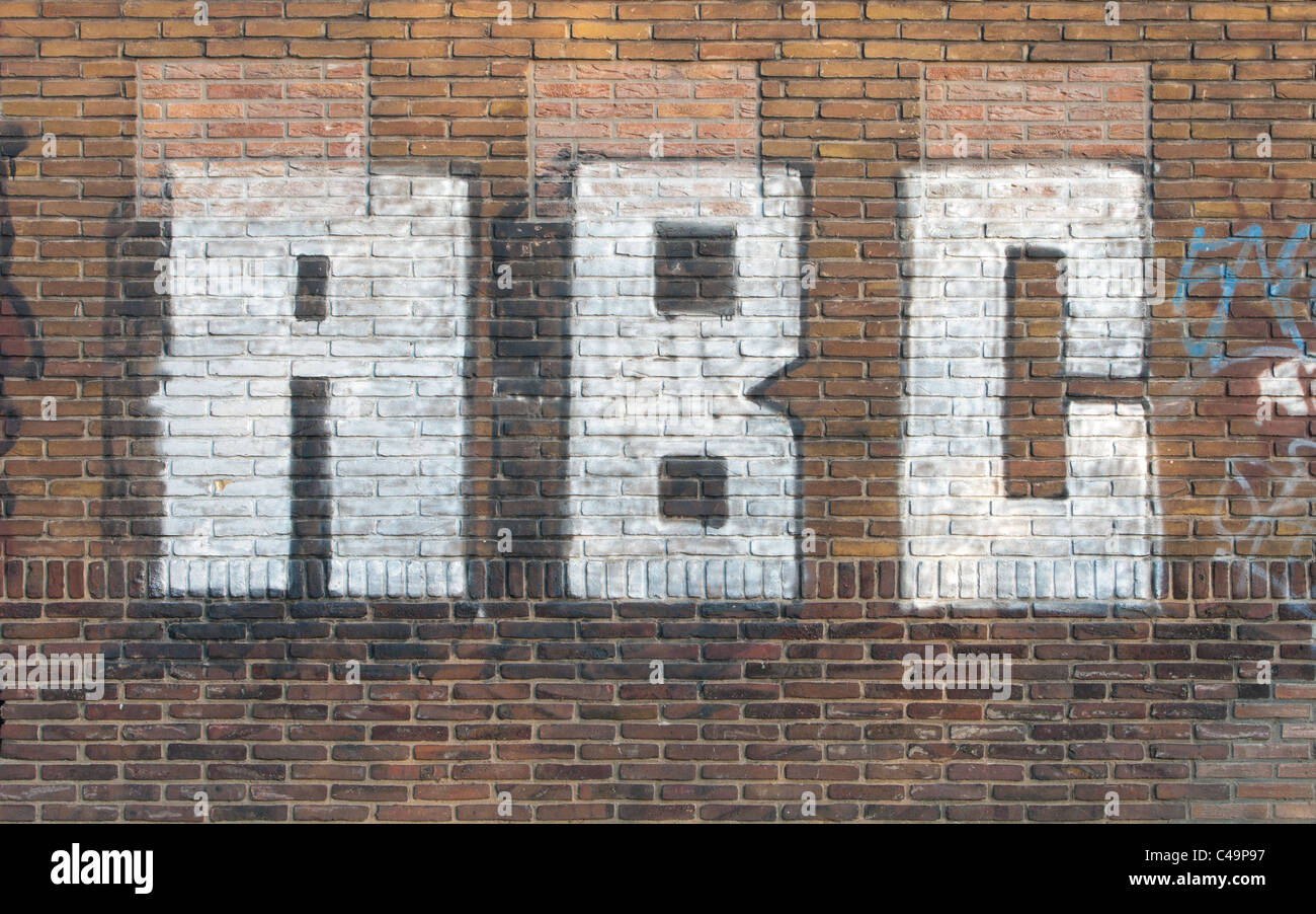 abc as graffiti painted on a brick wall Stock Photo Alamy