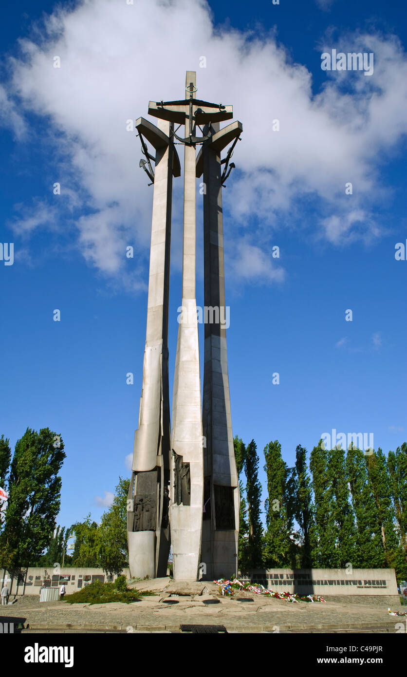 The monument to fallen workers in Solidarity Square, Gdansk Poland Stock Photo